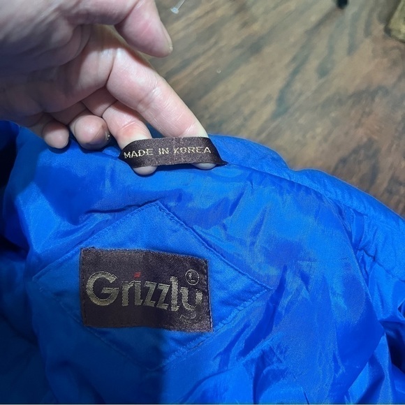 VINTAGE 90s blue Puffer Jacket Large Made in Korea Brand Grizzly GUC - Picture 14 of 16